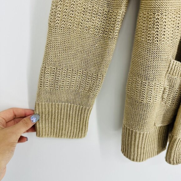 Talbots Beige Tan 100% Linen Open Front Knit Long Sleeve Cardigan Sweater XL - Picture 4 of 7